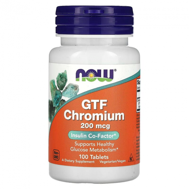 Хром, GTF Chromium, Now Foods, 200 мкг, 100 таблеток