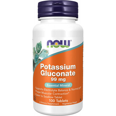 Калій глюконат, Potassium Gluconate, Now Foods, 99 мг, 100 таблеток