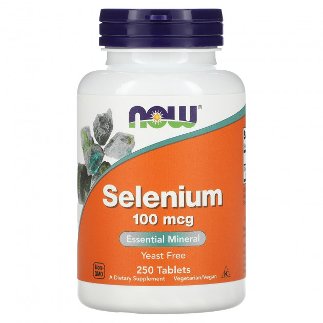 Селен, Selenium, Now Foods, без дріжджів, 100 мкг, 250 таблеток