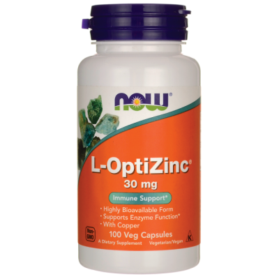 ОптіЦинк, L-OptiZinc, Now Foods, 30 мг, 100 вегетаріанських капсул