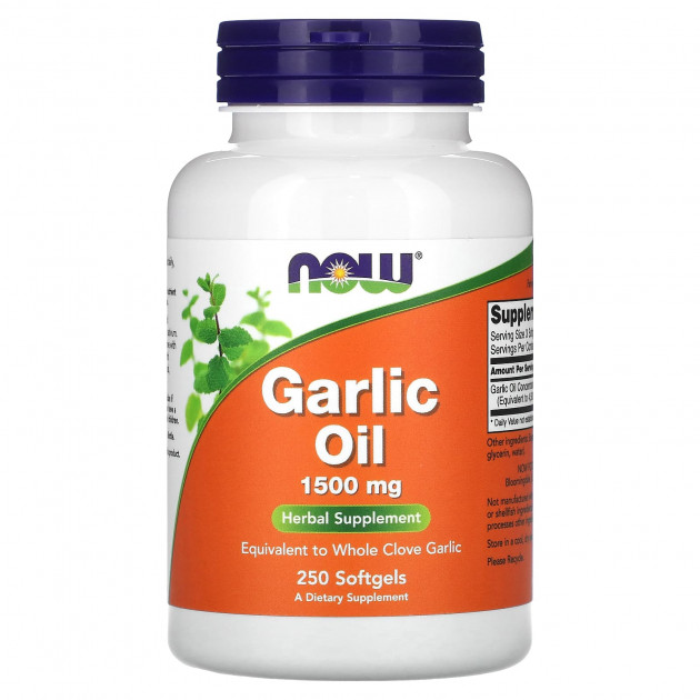 Часникова олія, Garlic Oil, Now Food, 1500 мг, 250 гелевих капсул
