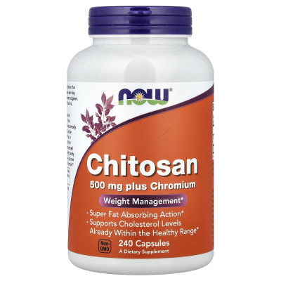 Хітозан та хром для схуднення, Chitosan, Now Foods, 500 мг, 240 капсул