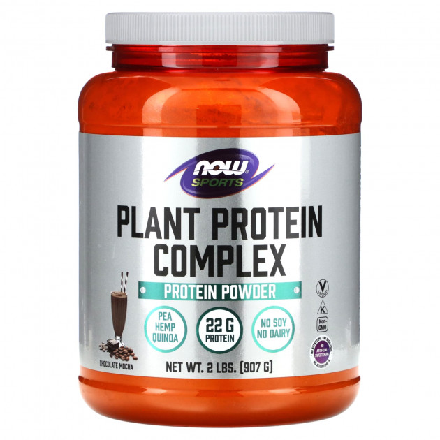 Протеїн рослинний, Plant Protein, Now Foods, комплекс з лободи, гороху та конопель, смак шоколадного мокко, 907 г