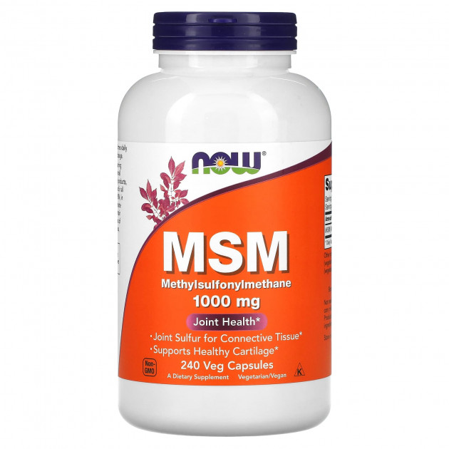 МСМ, Метилсульфонілметан, MSM, NOW Foods, 1000 мг, 240 вегетаріанських капсул.