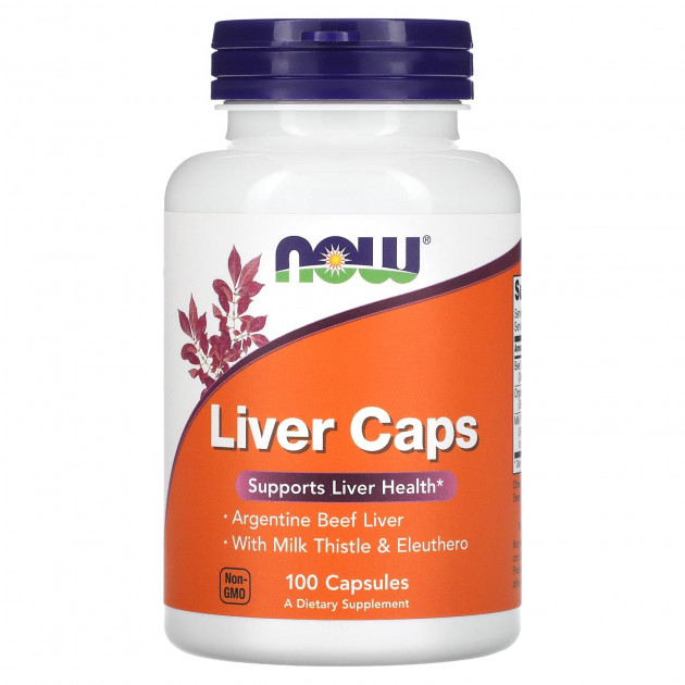 Підтримка печінки, Liver Caps, NOW Foods, з порошком яловичої печінки, 100 капсул