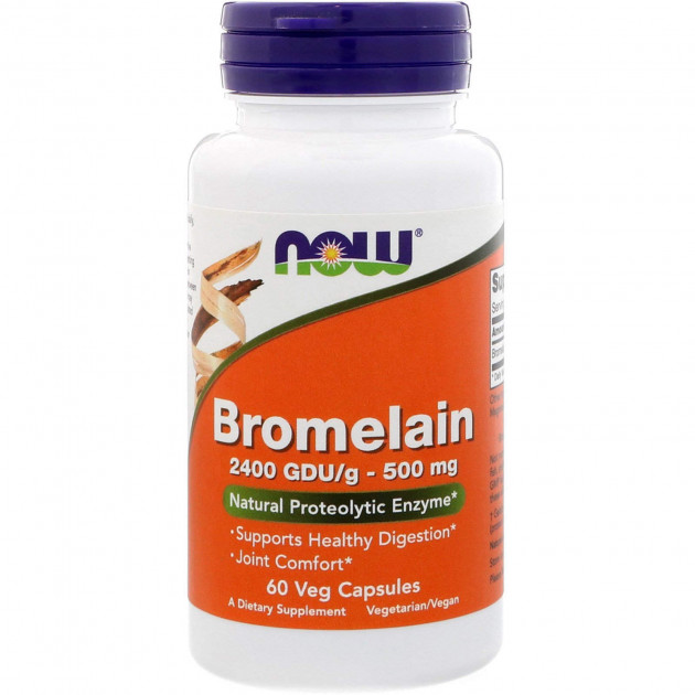 Бромелайн, Bromelain, Now Foods, 500 мг, 60 вегетаріанських капсул