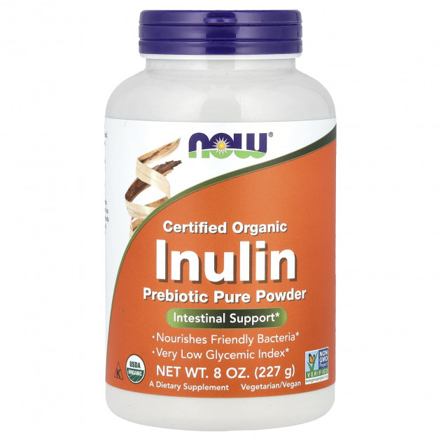 Інулін органічний, Inulin, Now Foods, чистий пребіотичний сертифікований порошок, 227 г
