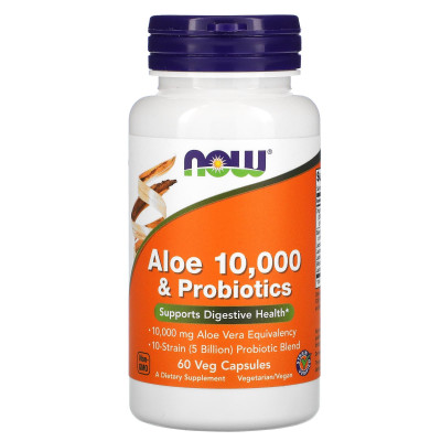 Алое вера 10000 і пробіотики, Aloe & Probiotics, Now Foods, 60 вегетатаріанських капсул
