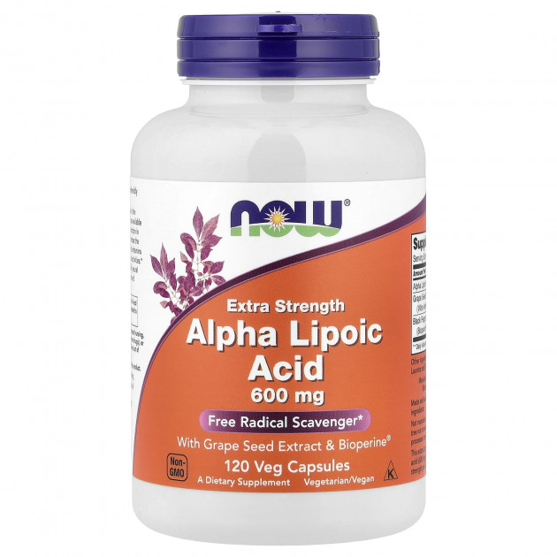 Альфа-ліпоєва кислота, Alpha Lipoic Acid, Now Foods, підвищена міцність, 600 мг, 120 вегетаріанських капсул