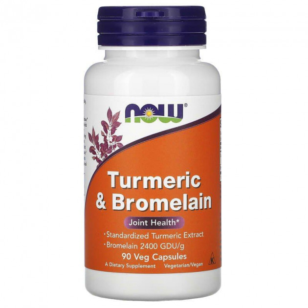 Куркумін і бромелайн, Turmeric & Bromelain, Now Foods, 90 вегетаріанських капсул