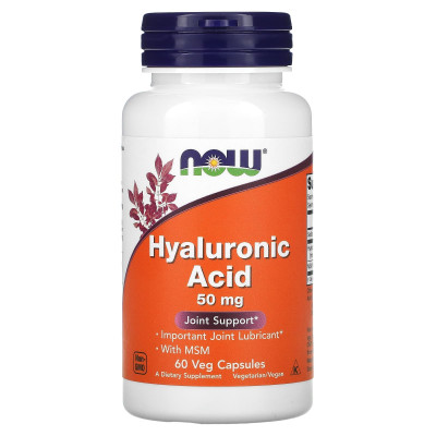 Гіалуронова кислота та МСМ, Hyaluronic Acid, NOW Foods, 50 мг, 60 рослинних капсул