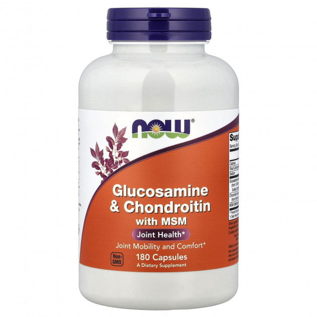 Глюкозамін та хондроїтин з MСM, Glucosamine & Chondroitin with MSM, NOW Foods, 180 рослинних капсул