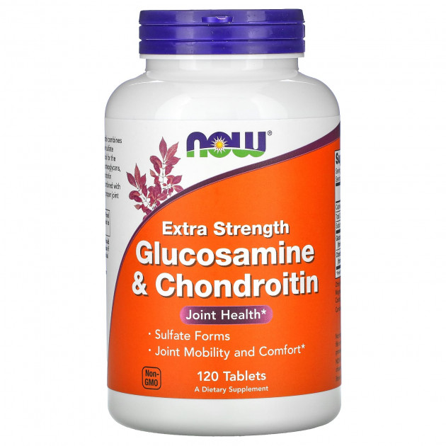 Глюкозамін та хондроїтин, Glucosamine & Chondroitin, Now Foods, екстра сила, 120 таблеток