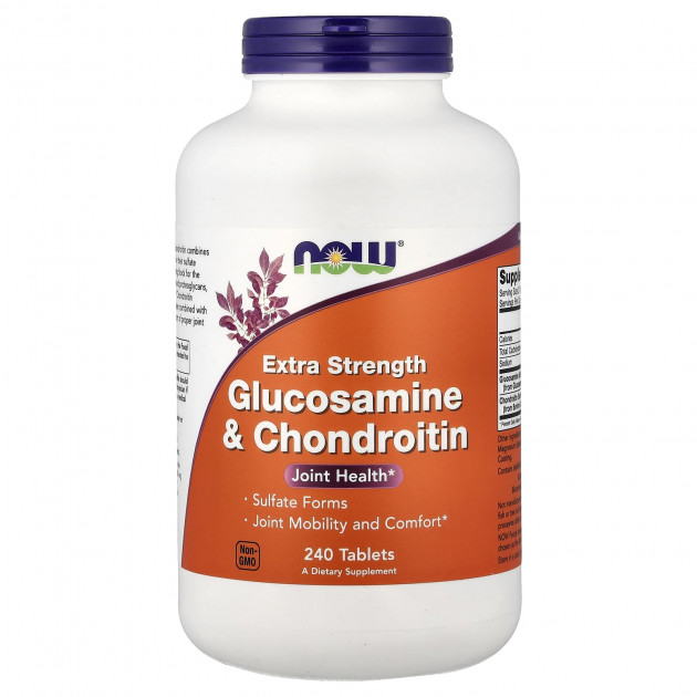 Глюкозамін та хондроїтин, Glucosamine & Chondroitin, Now Foods, екстра сила, 240 таблеток
