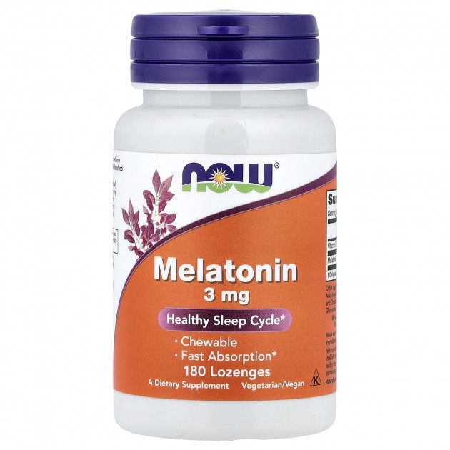 Мелатонін, Melatonin, Now Foods, 3 мг, 180 льодяників