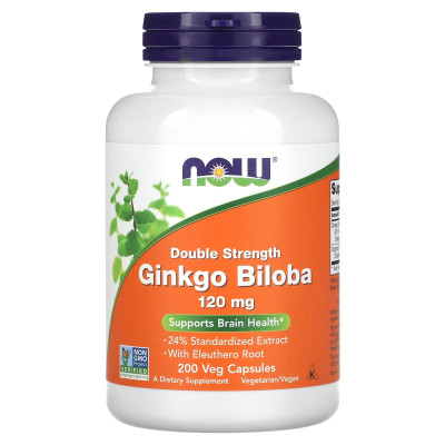 Гінкго білоба, Ginkgo Biloba, Now Foods, подвійна сила, 120 мг, 200 вегетаріанських капсул