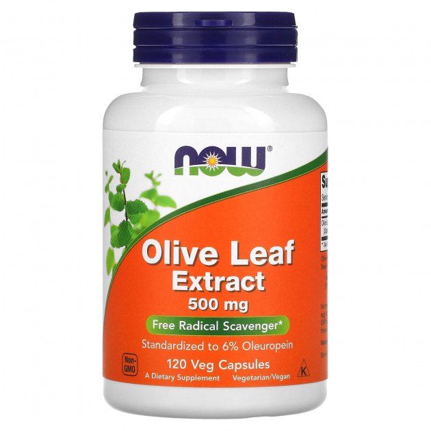Листя оливи, Olive Leaf, NOW Foods, екстракт, 500 мг, 120 рослинних капсул