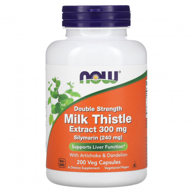 Розторопша, силімарин, Milk Thistle, Now Foods, екстракт, подвійна сила, 300 мг, 200 вегетаріанських капсул