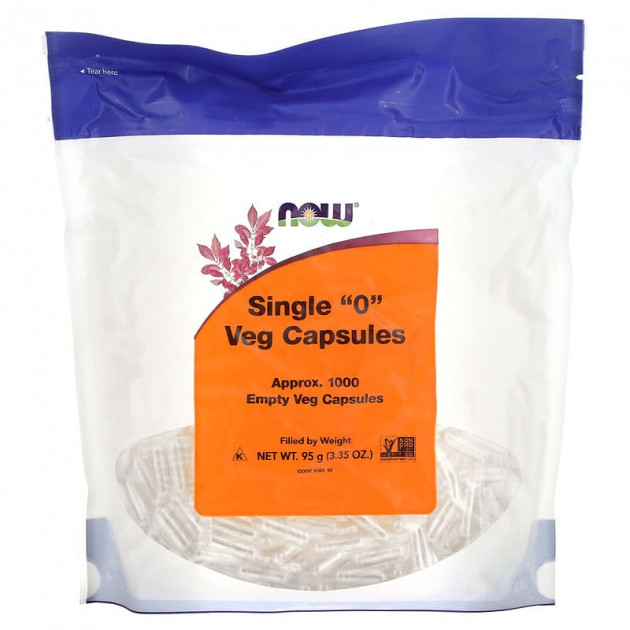 Порожні капсули "0", Single "0" Veg Capsules, Now Foods, 1000 порожніх вегетаріанських капсул