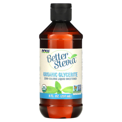 Стевія, Better Stevia, Now Foods, рідкий підсолоджувач з нульовою калорійністю, органік гліцерит, 237 мл
