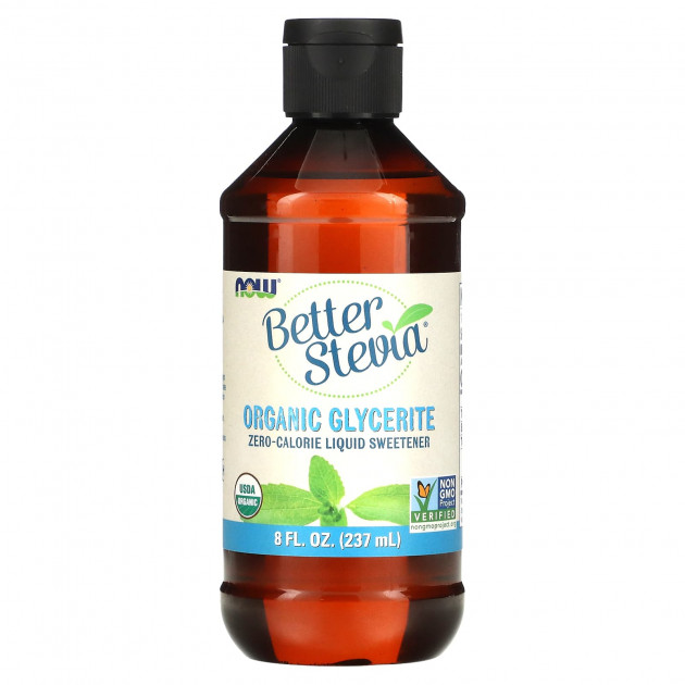 Стевія, Better Stevia, Now Foods, рідкий підсолоджувач з нульовою калорійністю, органік гліцерит, 237 мл