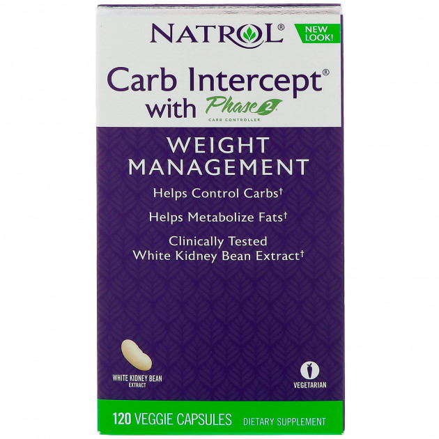 Екстракт білої квасолі перехоплювач вуглеводів фаза 2, Carb Intercept Phase 2, Natrol, для зниження ваги, 120 вегетаріанських капсул