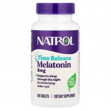 Мелатонін, Melatonin, Natrol, повільне вивільнення, підвищена сила дії, 5 мг, 100 таблеток
