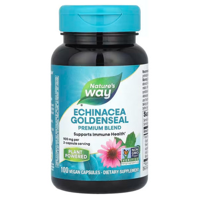 Ехінацея та гідрастіс, Echinacea Goldenseal, Nature's Way, 900 мг, 100 веганських капсул