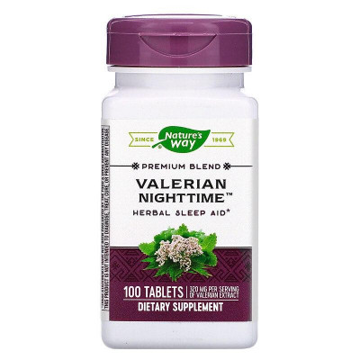 Валеріана, Valerian Nighttime, Nature's Way, без присмаку, для сну, 100 таблеток
