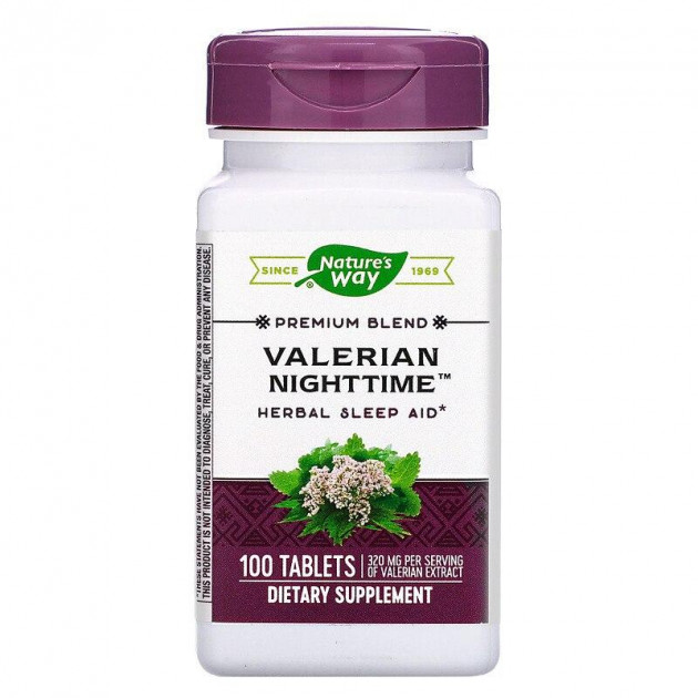 Валеріана, Valerian Nighttime, Nature's Way, без присмаку, для сну, 100 таблеток