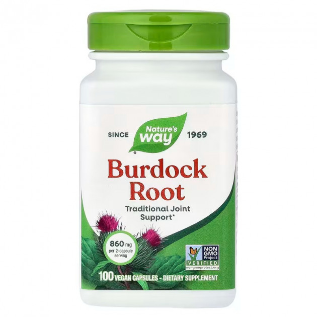 Корінь лопуха, Burdock, Nature's Way, 860 мг, 100 веганських капсул (430 мг на капсулу)