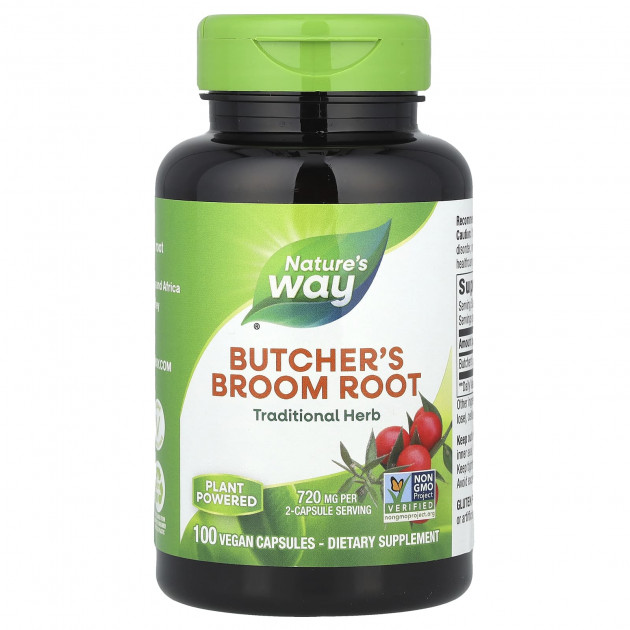 Іглиця шипувата, Butcher's Broom, Nature's Way, корінь, 720 мг, 100 веганських капсул (360 мг на капсулу)