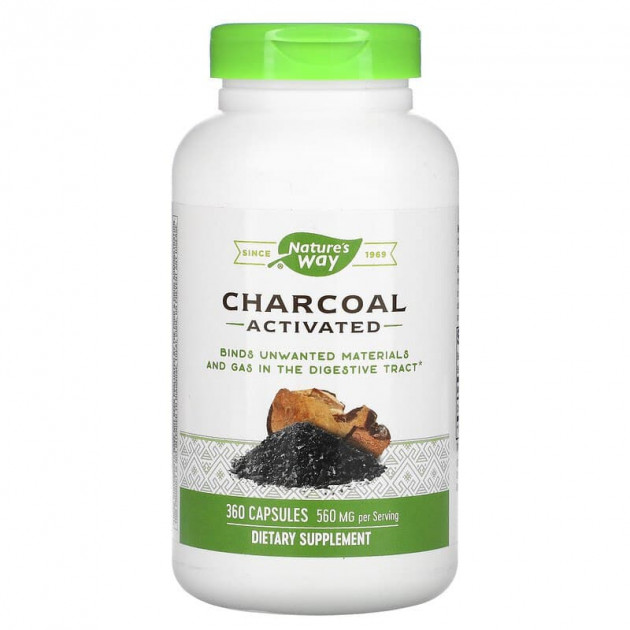 Активоване вугілля, Charcoal Activated, Nature's Way, 280 мг, 360 капсул