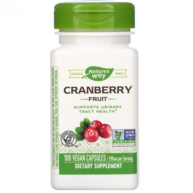 Журавлина, Cranberry Fruit, Nature's Way, ягоди, 930 мг, 100 веганських капсул (465 мг на капсулу)
