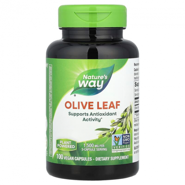 Листя оливи, Olive Leaf, Nature's Way, 1500 мг, 100 веганських капсул (500 мг у капсулі)