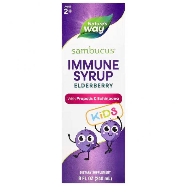Чорна бузина, Kids Sambucus, Nature's Way, сироп для імунітету дітей від 2 років, 240 мл