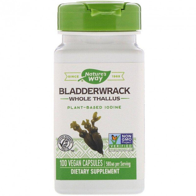 Ламінарія, йод, Bladderwrack, Nature's Way, 580 мг, 100 веганських капсул