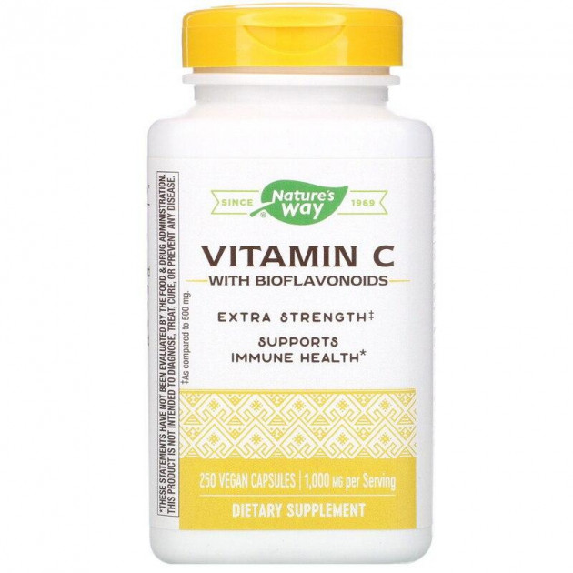 Вітамін С (аскорбінова кислота), Vitamin C-1000, Nature's Way, з биофлавоноїдами, 250 веганських капсул