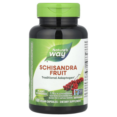 Лимонник китайський, Schizandra, Nature's Way, плоди, 100 веганських капсул (0,58 г на капсулу)
