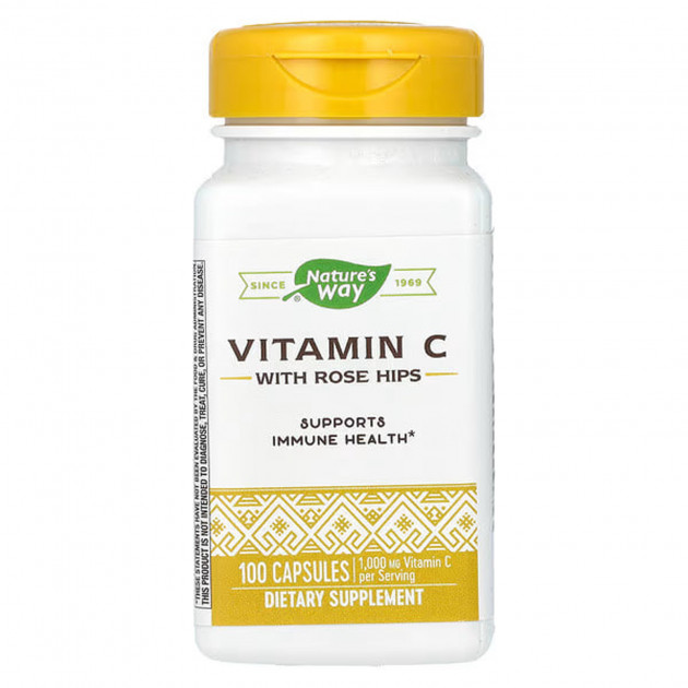 Вітамін С (аскорбінова кислота) з шипшиною, Vitamin C With Rose Hips, Nature's Way, 100 капсул