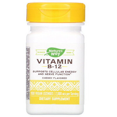 Вітамін В12, Vitamin B-12, Nature's Way, смак вишні, 2000. мкг, 100 льодяників