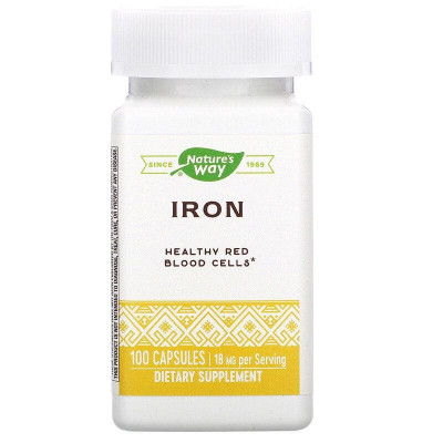 Залізо, Iron, Nature's Way, 18 мг, 100 капсул