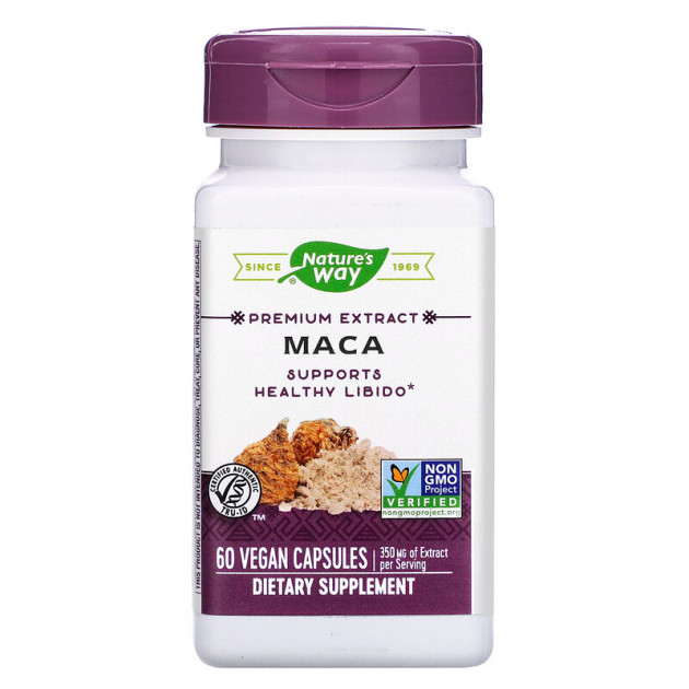 Мака, Premium Extract, Maca, Nature's Way, стандартизована, 350 мг, 60 веганських капсул