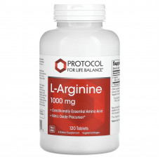L-аргінін, L-Arginine, Protocol for Life Balance, 1000 мг, 120 веганських таблеток