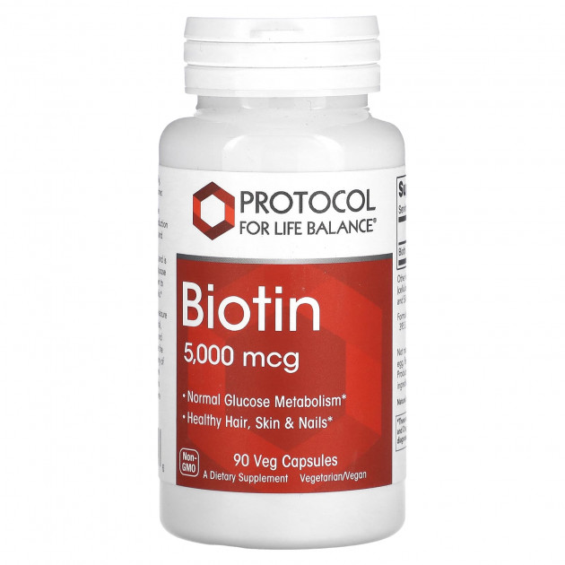Біотин, Biotin, Protocol for Life Balance, 5000 мкг, 90 веганських капсул