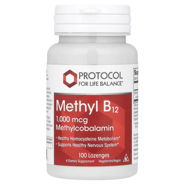 Метил В12, Methyl B12, Protocol for Life Balance 1000 мкг, 100 пастилок