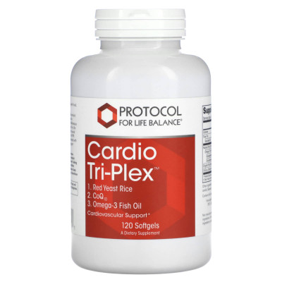 Червоний дріжджовий рис з Омега-3 та коензимом Q10, Cardio Tri-Plex, Protocol for Life Balance, потрійний комплекс, 120 гелевих капсул