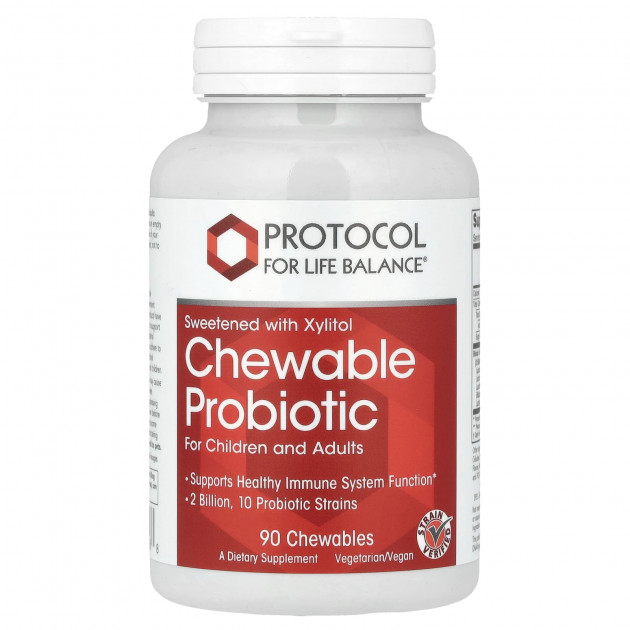 Жувальні пробіотики, Chewable Probiotic, Protocol for Life Balance, для дітей та дорослих, 2 млрд, 90 жувальних таблеток