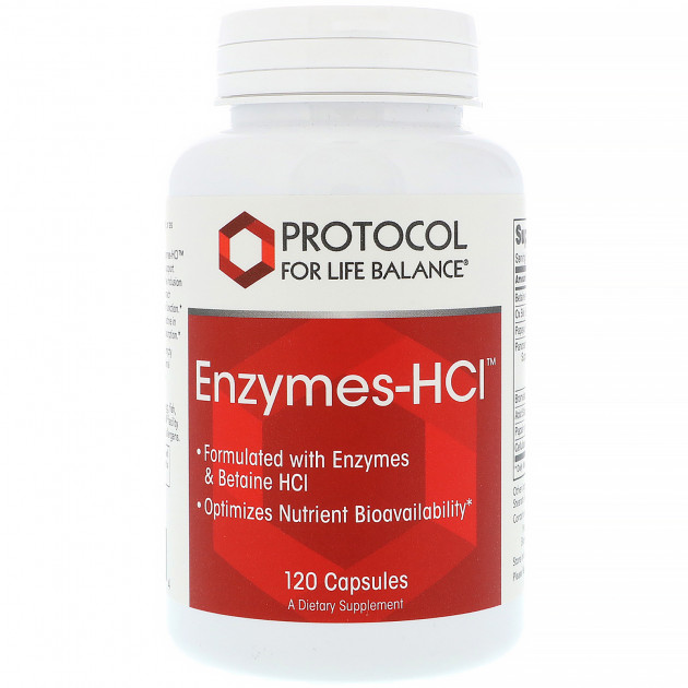 Ферменти бетаїн гідрохлориду, Enzymes-HCI, Protocol for Life Balance, 120 капсул