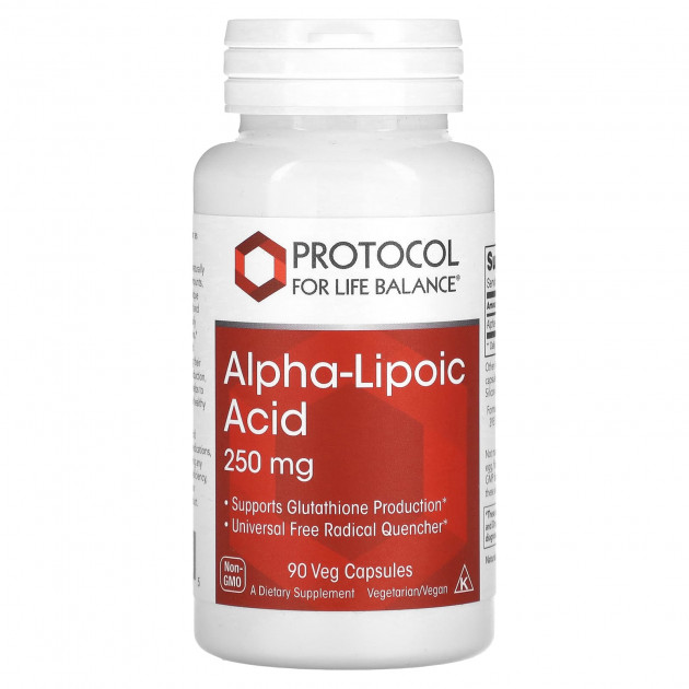 Альфа-ліпоєва кислота, Alpha-Lipoic Acid, Protocol for Life Balance, 250 мг, 90 веганських капсул